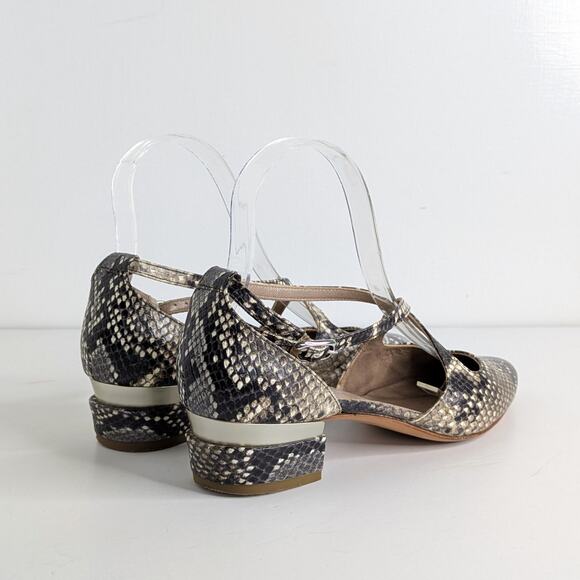 AGL Italian Snakeskin Low Block Heel D'Orsay Pumps Gray Python Print - Picture 12 of 13